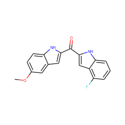 COc1ccc2[nH]c(C(=O)c3cc4c(F)cccc4[nH]3)cc2c1 ZINC000013687687