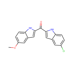 COc1ccc2[nH]c(C(=O)c3cc4cc(Cl)ccc4[nH]3)cc2c1 ZINC000013687705