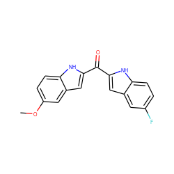 COc1ccc2[nH]c(C(=O)c3cc4cc(F)ccc4[nH]3)cc2c1 ZINC000013687691