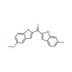 COc1ccc2[nH]c(C(=O)c3cc4ccc(C)cc4[nH]3)cc2c1 ZINC000013687684