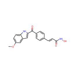 COc1ccc2[nH]c(C(=O)c3ccc(/C=C/C(=O)NO)cc3)cc2c1 ZINC000028713144