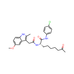 COc1ccc2[nH]c(C)c(CC(=O)N[C@@H](CCCCCC(C)=O)C(=O)Nc3ccc(Cl)cc3)c2c1 ZINC000036338718