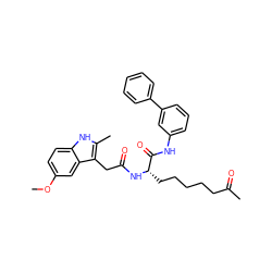 COc1ccc2[nH]c(C)c(CC(=O)N[C@@H](CCCCCC(C)=O)C(=O)Nc3cccc(-c4ccccc4)c3)c2c1 ZINC000036338720