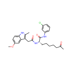 COc1ccc2[nH]c(C)c(CC(=O)N[C@@H](CCCCCC(C)=O)C(=O)Nc3cccc(Cl)c3)c2c1 ZINC000036338713