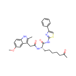 COc1ccc2[nH]c(C)c(CC(=O)N[C@@H](CCCCCC(C)=O)C(=O)Nc3nc(-c4ccccc4)cs3)c2c1 ZINC000036338696