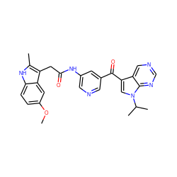 COc1ccc2[nH]c(C)c(CC(=O)Nc3cncc(C(=O)c4cn(C(C)C)c5ncncc45)c3)c2c1 ZINC000221755090