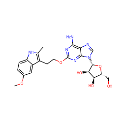 COc1ccc2[nH]c(C)c(CCOc3nc(N)c4ncn([C@@H]5O[C@H](CO)[C@@H](O)[C@H]5O)c4n3)c2c1 ZINC000034800917