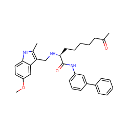 COc1ccc2[nH]c(C)c(CN[C@@H](CCCCCC(C)=O)C(=O)Nc3cccc(-c4ccccc4)c3)c2c1 ZINC000029133286