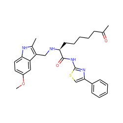 COc1ccc2[nH]c(C)c(CN[C@@H](CCCCCC(C)=O)C(=O)Nc3nc(-c4ccccc4)cs3)c2c1 ZINC000029133285