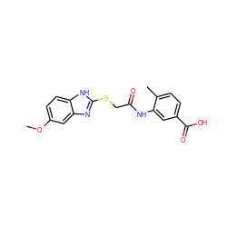 COc1ccc2[nH]c(SCC(=O)Nc3cc(C(=O)O)ccc3C)nc2c1 ZINC000006407530