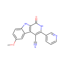 COc1ccc2[nH]c3c(=O)[nH]c(-c4cccnc4)c(C#N)c3c2c1 ZINC000217063069