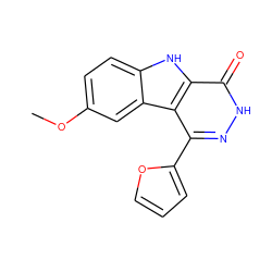 COc1ccc2[nH]c3c(=O)[nH]nc(-c4ccco4)c3c2c1 ZINC000299825545