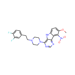 COc1ccc2[nH]c3c(N4CCN(CCc5ccc(F)c(F)c5)CC4)ncnc3c2c1[N+](=O)[O-] ZINC000013559663