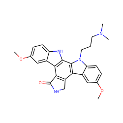 COc1ccc2[nH]c3c(c4c(c5c6cc(OC)ccc6n(CCCN(C)C)c35)CNC4=O)c2c1 ZINC000014944017