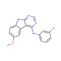 COc1ccc2[nH]c3ncnc(Nc4cccc(Br)c4)c3c2c1 ZINC000013803527