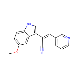 COc1ccc2[nH]cc(/C(C#N)=C/c3cccnc3)c2c1 ZINC000141774723