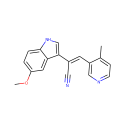 COc1ccc2[nH]cc(/C(C#N)=C/c3cnccc3C)c2c1 ZINC000145018717