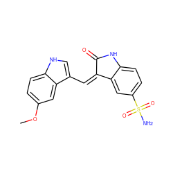 COc1ccc2[nH]cc(/C=C3\C(=O)Nc4ccc(S(N)(=O)=O)cc43)c2c1 ZINC000013538926