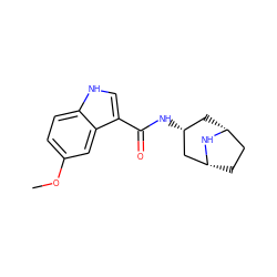 COc1ccc2[nH]cc(C(=O)N[C@@H]3C[C@@H]4CC[C@H](C3)N4)c2c1 ZINC000101798363