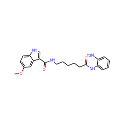 COc1ccc2[nH]cc(C(=O)NCCCCCC(=O)Nc3ccccc3N)c2c1 ZINC000117589894