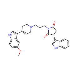 COc1ccc2[nH]cc(C3=CCN(CCCN4C(=O)C[C@H](c5c[nH]c6ccccc56)C4=O)CC3)c2c1 ZINC000096909813