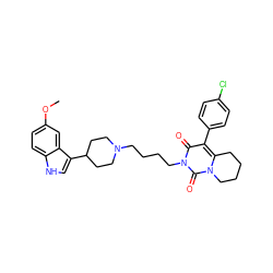 COc1ccc2[nH]cc(C3CCN(CCCCn4c(=O)c(-c5ccc(Cl)cc5)c5n(c4=O)CCCC5)CC3)c2c1 ZINC000049723131