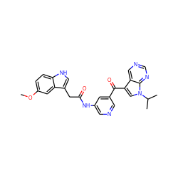 COc1ccc2[nH]cc(CC(=O)Nc3cncc(C(=O)c4cn(C(C)C)c5ncncc45)c3)c2c1 ZINC000221754008