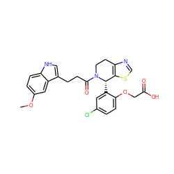 COc1ccc2[nH]cc(CCC(=O)N3CCc4ncsc4[C@@H]3c3cc(Cl)ccc3OCC(=O)O)c2c1 ZINC000206904878