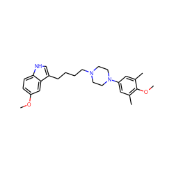 COc1ccc2[nH]cc(CCCCN3CCN(c4cc(C)c(OC)c(C)c4)CC3)c2c1 ZINC000013582397