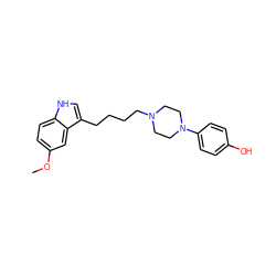 COc1ccc2[nH]cc(CCCCN3CCN(c4ccc(O)cc4)CC3)c2c1 ZINC000013582378