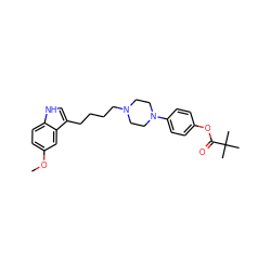 COc1ccc2[nH]cc(CCCCN3CCN(c4ccc(OC(=O)C(C)(C)C)cc4)CC3)c2c1 ZINC000013582394