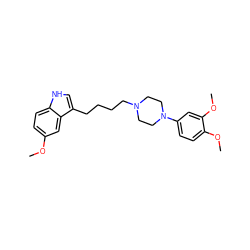 COc1ccc2[nH]cc(CCCCN3CCN(c4ccc(OC)c(OC)c4)CC3)c2c1 ZINC000013582401