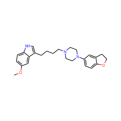 COc1ccc2[nH]cc(CCCCN3CCN(c4ccc5c(c4)CCO5)CC3)c2c1 ZINC000013582399