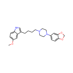 COc1ccc2[nH]cc(CCCCN3CCN(c4ccc5c(c4)OCO5)CC3)c2c1 ZINC000013582404