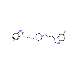 COc1ccc2[nH]cc(CCCN3CCN(CCCc4c[nH]c5ccc(Br)cc45)CC3)c2c1 ZINC000103253716