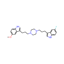 COc1ccc2[nH]cc(CCCN3CCN(CCCc4c[nH]c5ccc(F)cc45)CC3)c2c1 ZINC000103253708