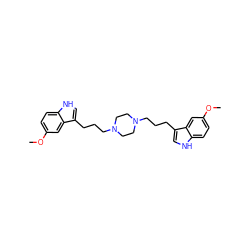 COc1ccc2[nH]cc(CCCN3CCN(CCCc4c[nH]c5ccc(OC)cc45)CC3)c2c1 ZINC000103253721