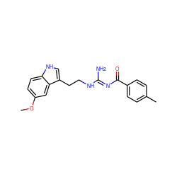 COc1ccc2[nH]cc(CCN/C(N)=N/C(=O)c3ccc(C)cc3)c2c1 ZINC000026843766