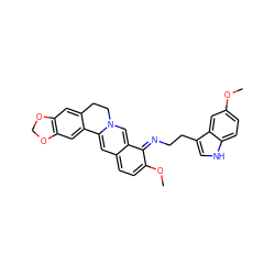 COc1ccc2[nH]cc(CCN=c3c(OC)ccc4cc5n(cc3-4)CCc3cc4c(cc3-5)OCO4)c2c1 ZINC000377840125