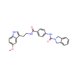 COc1ccc2[nH]cc(CCNC(=O)c3ccc(NC(=O)N4Cc5ccccc5C4)cc3)c2c1 ZINC000166024089