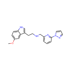 COc1ccc2[nH]cc(CCNCc3cccc(-n4cccn4)n3)c2c1 ZINC000013782310