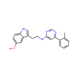 COc1ccc2[nH]cc(CCNc3cc(-c4ccccc4C)ncn3)c2c1 ZINC000004266139