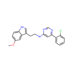 COc1ccc2[nH]cc(CCNc3cc(-c4ccccc4Cl)ncn3)c2c1 ZINC000004239375