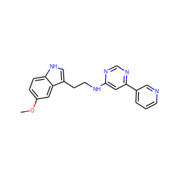 COc1ccc2[nH]cc(CCNc3cc(-c4cccnc4)ncn3)c2c1 ZINC000004258443