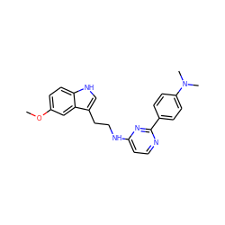 COc1ccc2[nH]cc(CCNc3ccnc(-c4ccc(N(C)C)cc4)n3)c2c1 ZINC000004239356