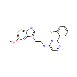 COc1ccc2[nH]cc(CCNc3ccnc(-c4ccccc4Cl)n3)c2c1 ZINC000004265671
