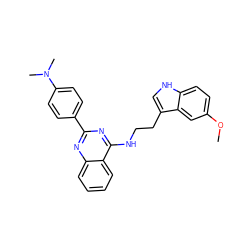 COc1ccc2[nH]cc(CCNc3nc(-c4ccc(N(C)C)cc4)nc4ccccc34)c2c1 ZINC000004258373