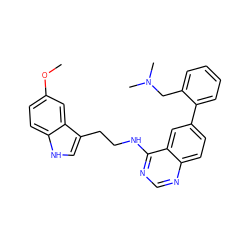 COc1ccc2[nH]cc(CCNc3ncnc4ccc(-c5ccccc5CN(C)C)cc34)c2c1 ZINC000004267997