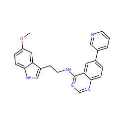 COc1ccc2[nH]cc(CCNc3ncnc4ccc(-c5cccnc5)cc34)c2c1 ZINC000004258345