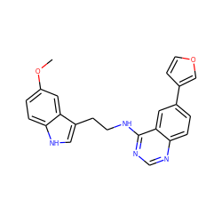 COc1ccc2[nH]cc(CCNc3ncnc4ccc(-c5ccoc5)cc34)c2c1 ZINC000004264982